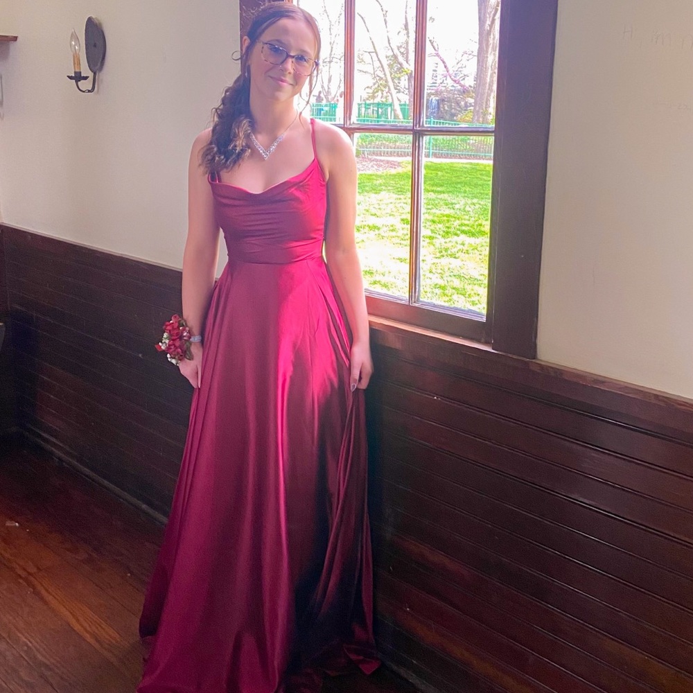 red prom dress, open back